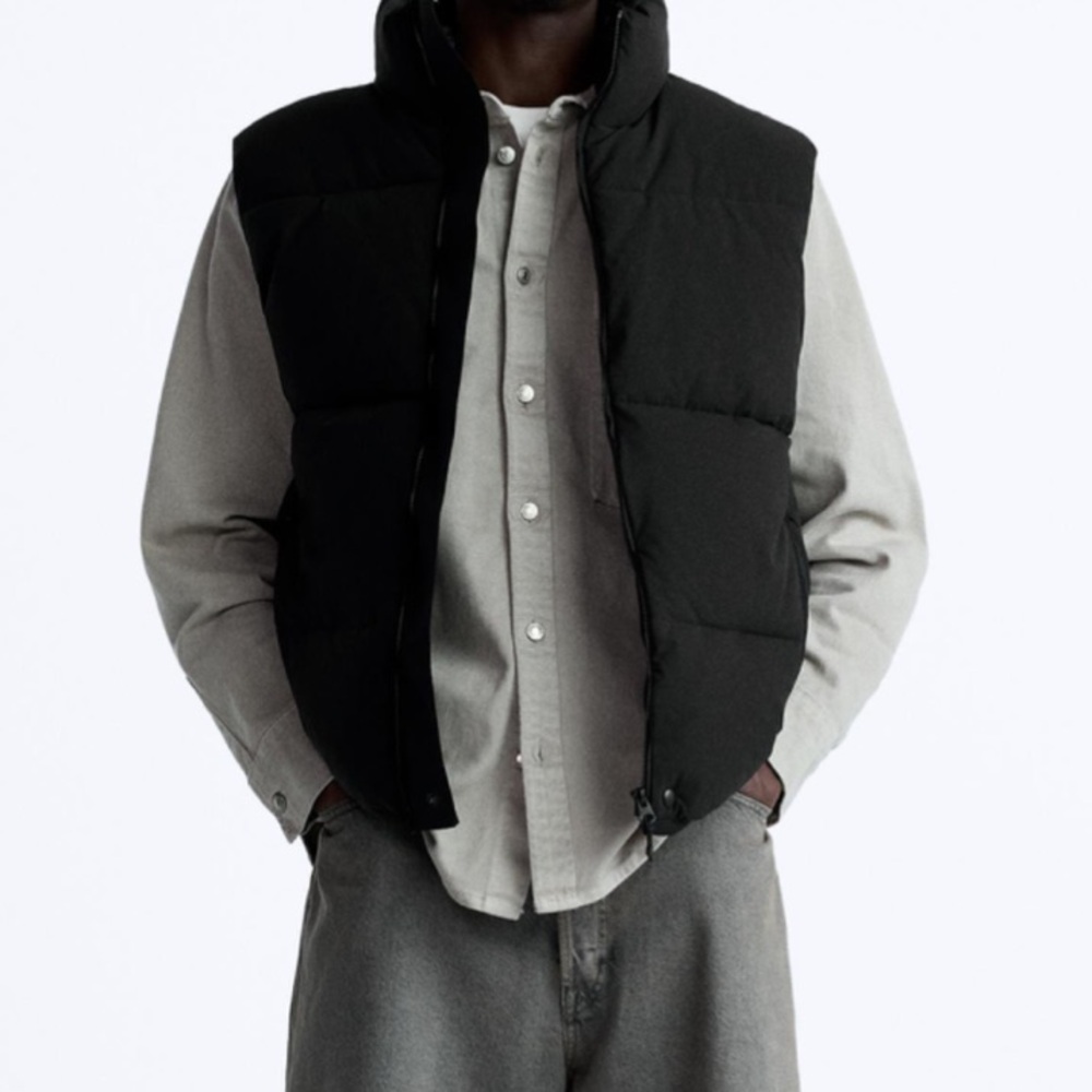 Zara men’s black Quilted Puffer Vest with High Collar NEW sz L